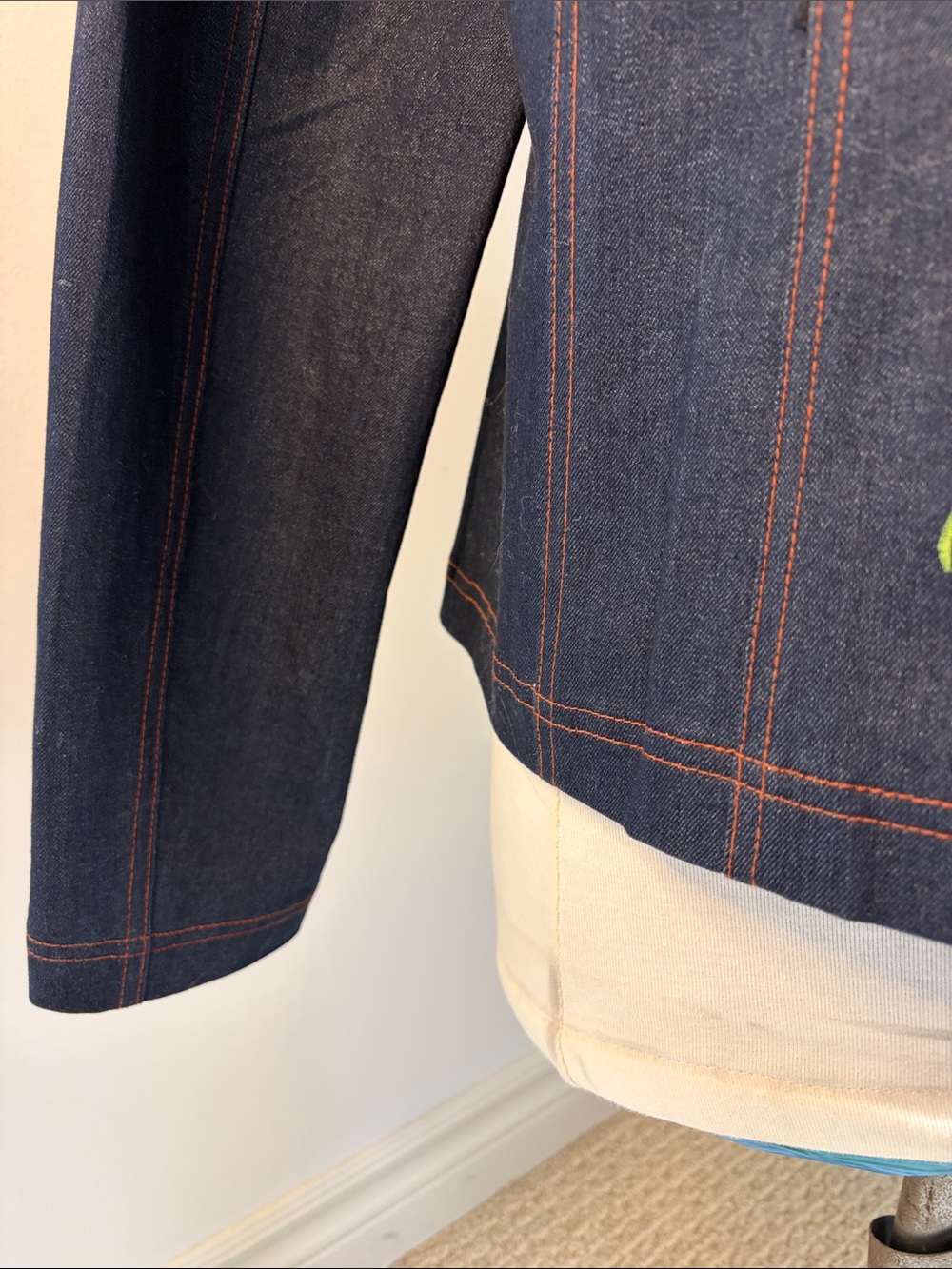 Women's Dark Blue Denim Tailored Jacket with Back Embroidered - Picture 8 of 13